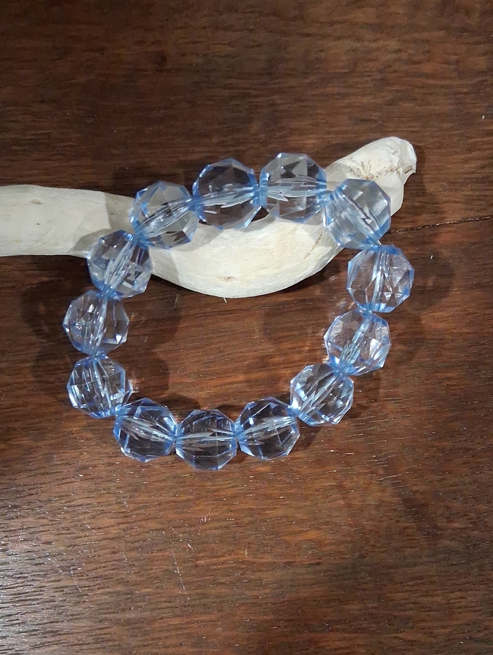 Light Blue Faceted Bead Stretch Bracelet Glass